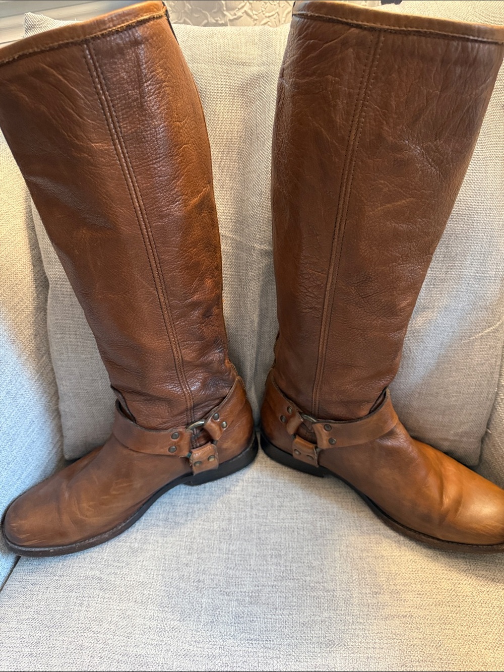 FRYE Women’s Phillip Harness Tall Leather Riding Boots in Cognac Brown Size 9 - Picture 5 of 16